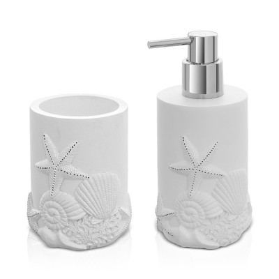Set bagno con dispenser sapone e portaspazzolino da appoggio in resina bianco  Coral