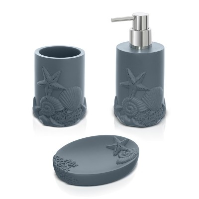 Set accessori bagno 3 pezzi da appoggio in resina turchese cobalto  Coral