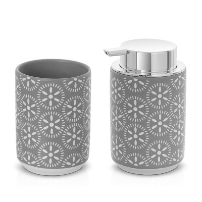 Set accessori bagno da appoggio 2 pezzi in ceramica grigio  Circus