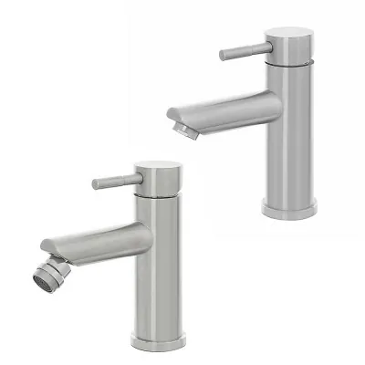 Set miscelatori lavabo e bidet acciaio spazzolato e piletta click-clack  York 