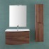 Mobile bagno sospeso curvo 90 noce con lavabo e specchio cm Minori 