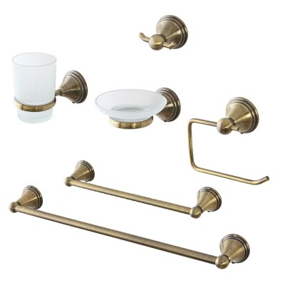 Set accessori a muro 6 pezzi in acciaio con finitura bronzo e viti incluse  Iris 