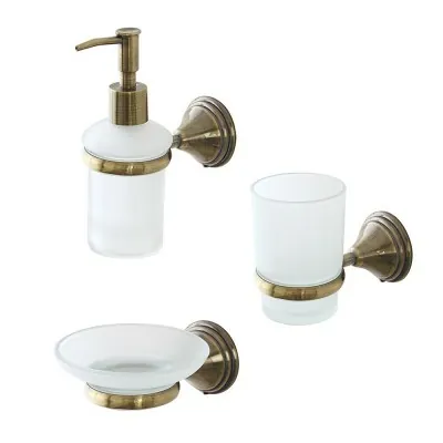 Set accessori a muro 3 pezzi in acciaio con finitura bronzo e viti incluse  Iris 