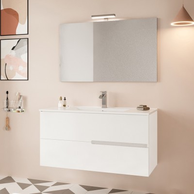 Mobile bagno sospeso 100 bianco lucido con lavabo e specchio LED  Eva