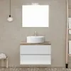 Mobile bagno sospeso 60 bianco top rovere naturale con specchio LED  Town