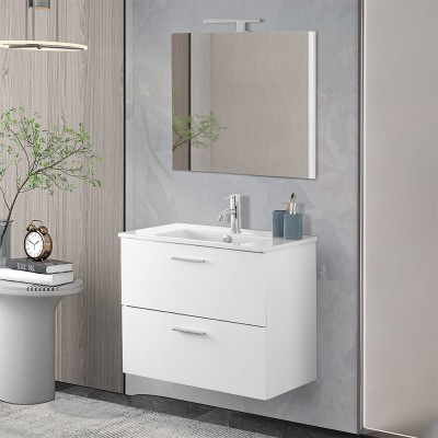 Mobile bagno sospeso 80 bianco lucido con lavabo e specchio  Miami