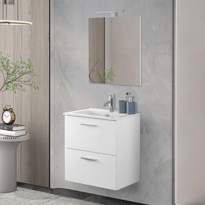 Mobile bagno sospeso 60 bianco lucido con lavabo e specchio  Miami