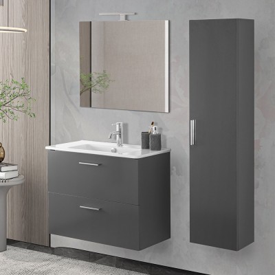 Mobile bagno sospeso 80 antracite con pensile 145 lavabo e specchio  Miami