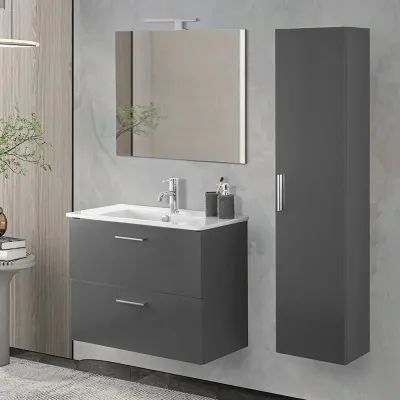 Mobile bagno sospeso 80 antracite con pensile 145 lavabo e specchio  Miami