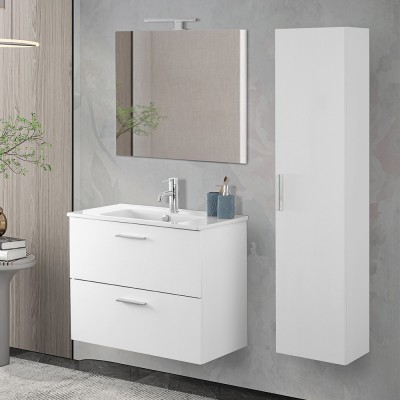 Mobile bagno sospeso 80 bianco lucido con pensile 145 lavabo e specchio  Miami