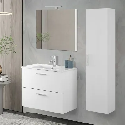 Mobile bagno sospeso 80 bianco lucido con pensile 145 lavabo e specchio  Miami