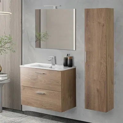 Mobile bagno sospeso 80 rovere africa con pensile 145 lavabo e specchio  Miami