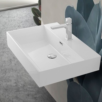 Lavabo sospeso rettangolare in resina 60 cm bianco lucido  Loto 