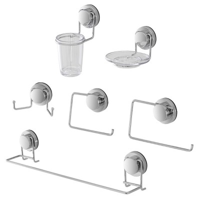 Set accessori a muro 6 pezzi in acciaio cromato fissaggio con ventosa  Dinamik 