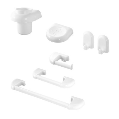 Set accessori a muro 7 pezzi in ABS bianco con doppio fissaggio  Gioia 