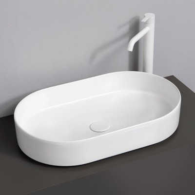 Lavabo da appoggio ovale 60 in ceramica bianco lucido  Epsilon 