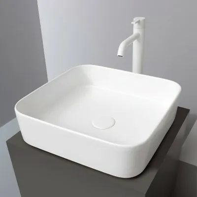 Lavabo da appoggio quadrato 40 in ceramica bianco opaco  Epsilon 