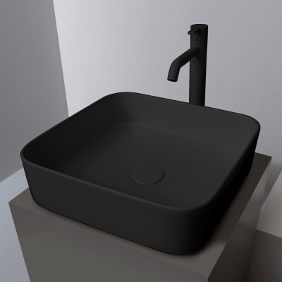 Lavabo da appoggio quadrato 40 in ceramica nero opaco  Epsilon 