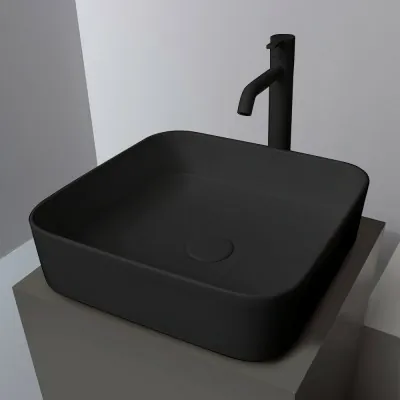 Lavabo da appoggio quadrato 40 in ceramica nero opaco  Epsilon 