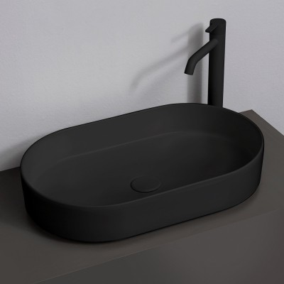 Lavabo da appoggio ovale 60 in ceramica nero opaco  Epsilon 