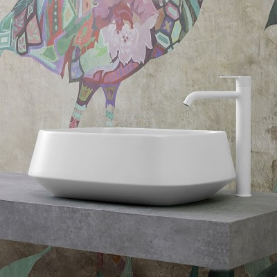 Lavabo da appoggio in ceramica bianco opaco rettangolare 50 cm  Aris