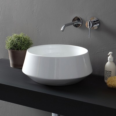 Lavabo da appoggio in ceramica bianco opaco tondo 42 cm  Aris