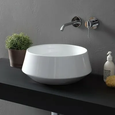 Lavabo da appoggio in ceramica bianco opaco tondo 42 cm  Aris