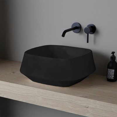 Lavabo da appoggio in ceramica nero opaco quadrato 42 cm  Aris