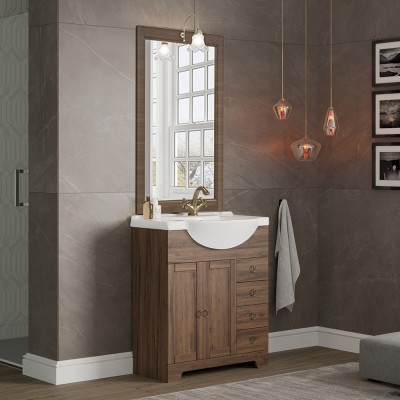 Mobile bagno a terra 75 noce con lavabo specchio e lampada  Romantica