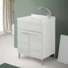 Mobile lavatoio 60x50 cm 2 ante bianco venato con vaschetta in resina