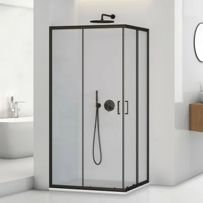 Box doccia angolare 80x120 cm nero opaco con doppio scorrevole  Tay 