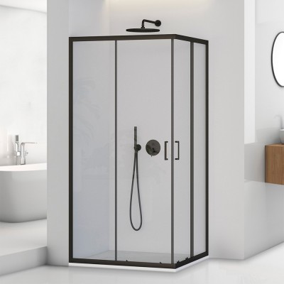 Box doccia angolare 80x100 cm nero opaco con doppio scorrevole  Tay 
