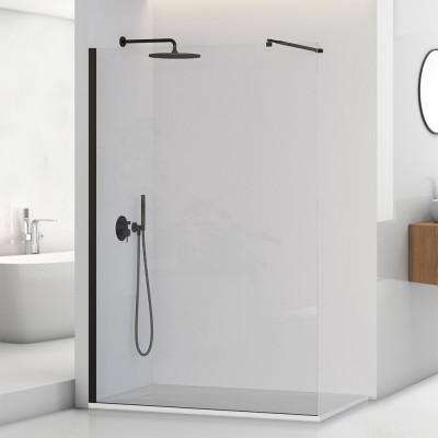Doccia Walk-In 140 cm nero opaco con vetro trasparente H 200 cm  Tay