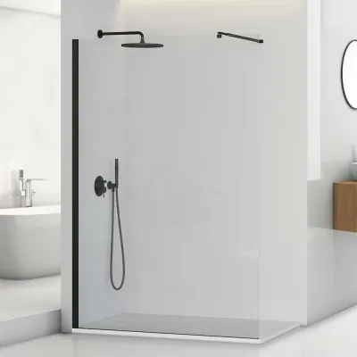 Doccia Walk-In 100 cm nero opaco con vetro trasparente H 200 cm  Tay