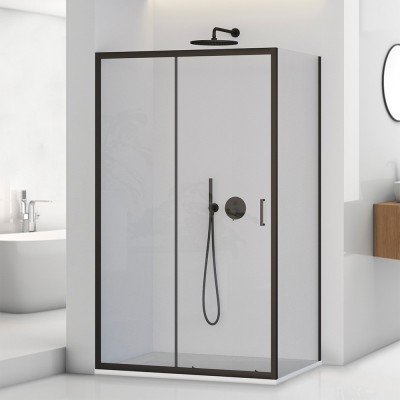 Box doccia angolare 70x100 cm scorrevole con profilo nero opaco  Tay