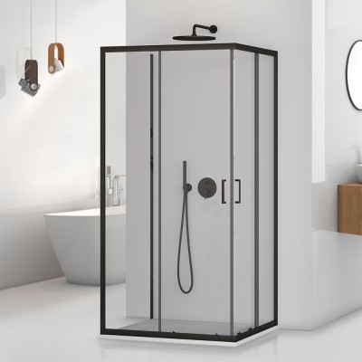 Box doccia 3 lati 80x100x80 cm nero opaco doppio scorrevole  Tay