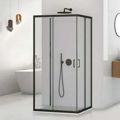 Box doccia 3 lati 80x100x80 cm nero opaco doppio scorrevole  Tay