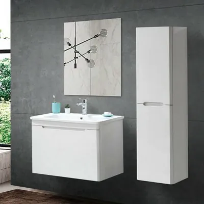 Mobile bagno sospeso 80 cm bianco lucido con specchio 70x90 Stillo