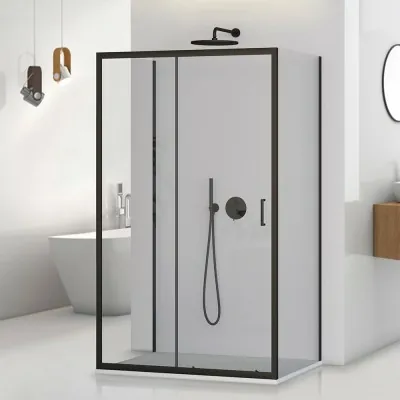 Box doccia 3 lati 80x140x80 nero opaco con porta scorrevole  Tay