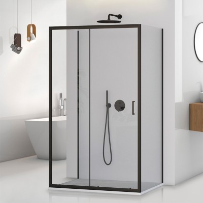 Box doccia 3 lati 80x120x80 nero opaco con porta scorrevole  Tay