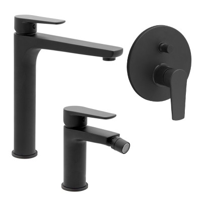 Set miscelatori lavabo alto bidet e doccia a incasso 2 vie nero opaco  Erika