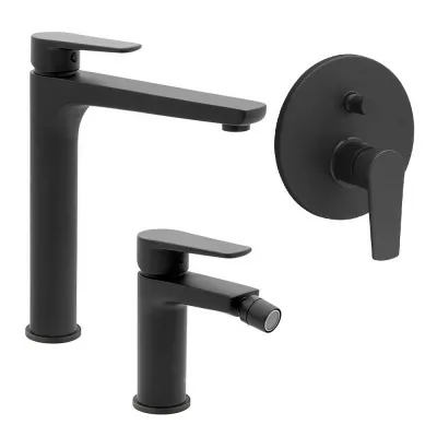 Set miscelatori lavabo alto bidet e doccia a incasso 2 vie nero opaco  Erika