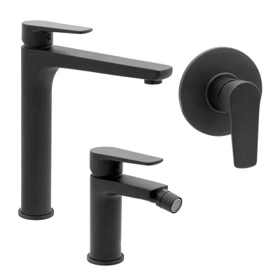 Set miscelatori lavabo alto bidet e doccia a incasso nero opaco  Erika
