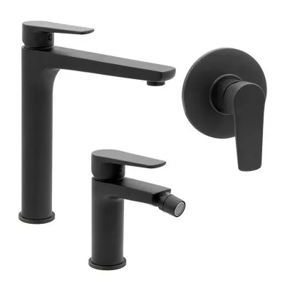 Set miscelatori lavabo alto bidet e doccia a incasso nero opaco  Erika