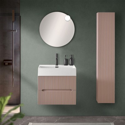 Mobile bagno sospeso cannettato 60 cm rosa con specchio  Bali