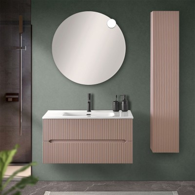 Mobile bagno sospeso cannettato 90 cm rosa con specchio  Bali