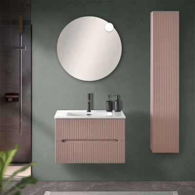 Mobiletto bagno sospeso cannettato 70 cm rosa con specchiera  Bali