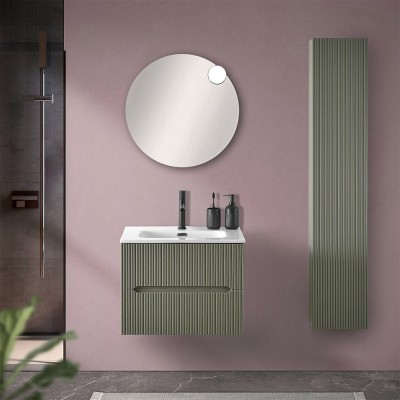 Mobile bagno sospeso cannettato 60 cm verde con specchio  Bali