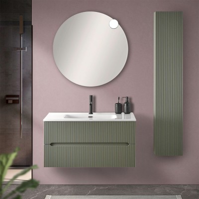 Mobile bagno sospeso cannettato 90 cm verde con specchio  Bali