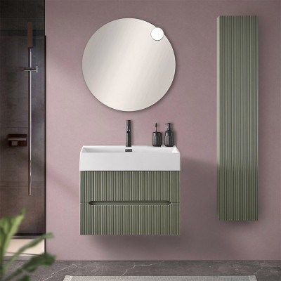Mobile bagno sospeso cannettato 70 cm verde con specchio  Bali